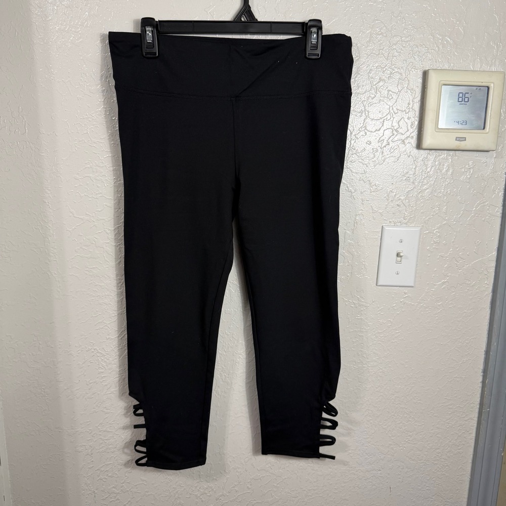 T4T Womens Black Lattice Ankle Cropped Leggings Recycled Activewear XL